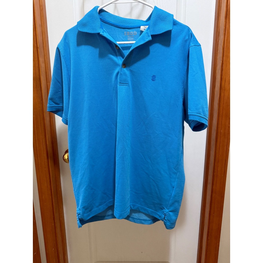 IZOD Performance Polo Shirt Mens Medium Blue Short Sleeve Pique Knit Golf Tee